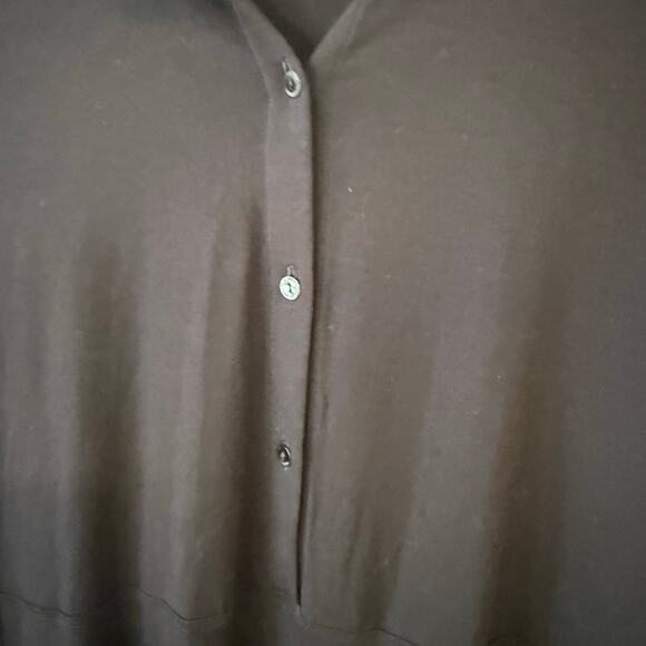 EILEEN FISHER Women's 3/4 Sleeve Mock Neck 1/2 Button Front Tunic Top Black XXS - Picture 8 of 9